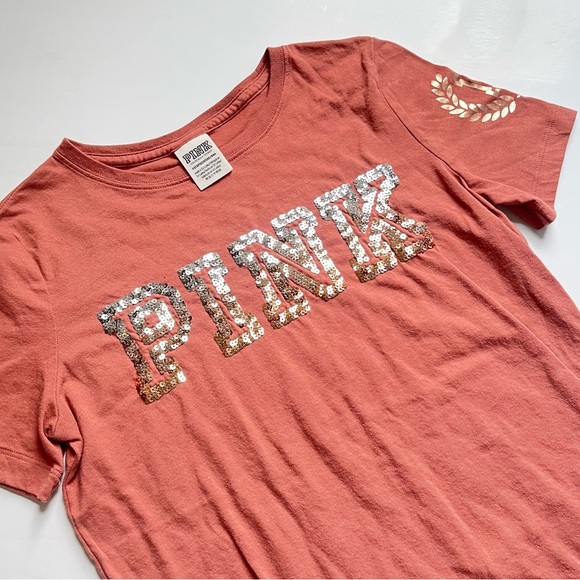 🩷VICTORIA SECRET PINK SPARKLE BLING PINK SHORT SLEEVE TEE SHIRT TOP SIZE XS - Picture 9 of 14